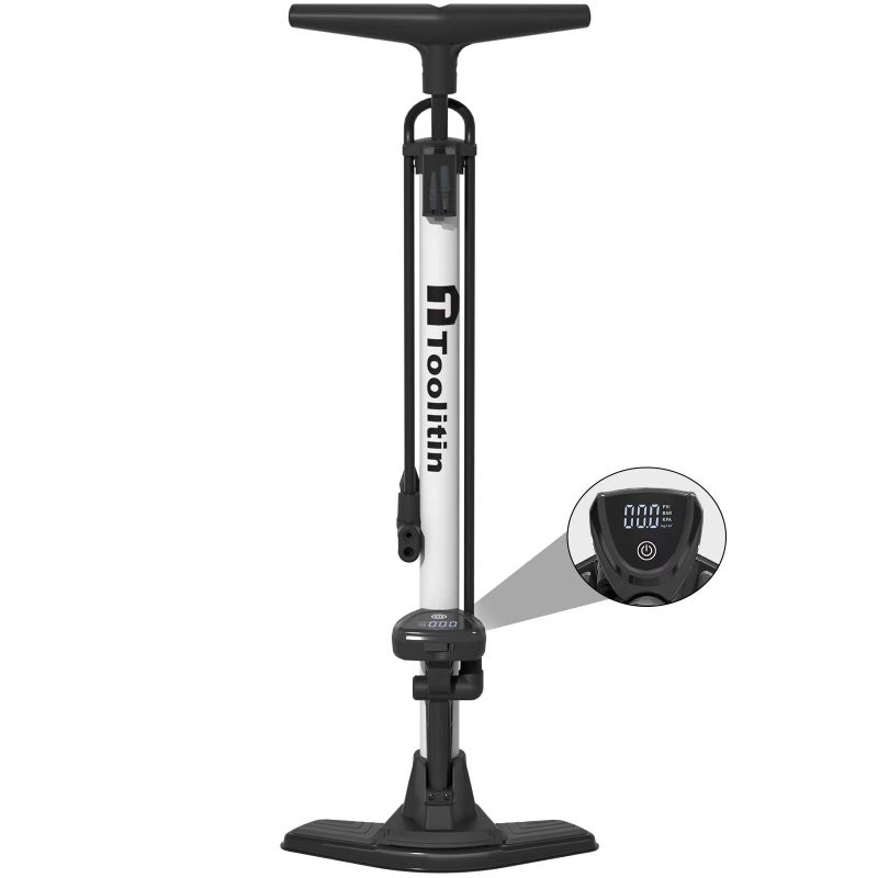TOOLITIN Pro Bike Pump, Ergonomic Bicycle Pump with Integrated Handle Mounted Pressure Gauge, 180 Psi, Fits Presta and Schrader Valve - Image 1